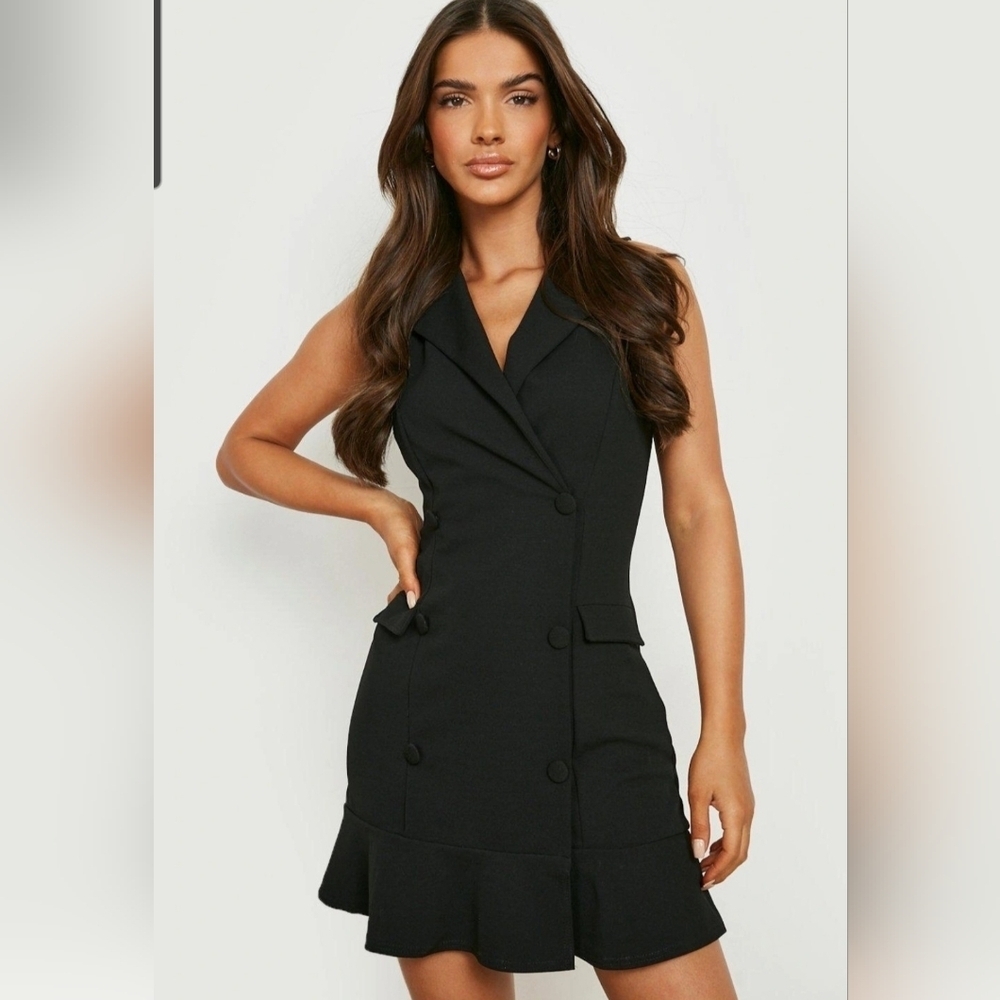 Boohoo Black Sleeveless Double Breasted Mini Dress - Size 10